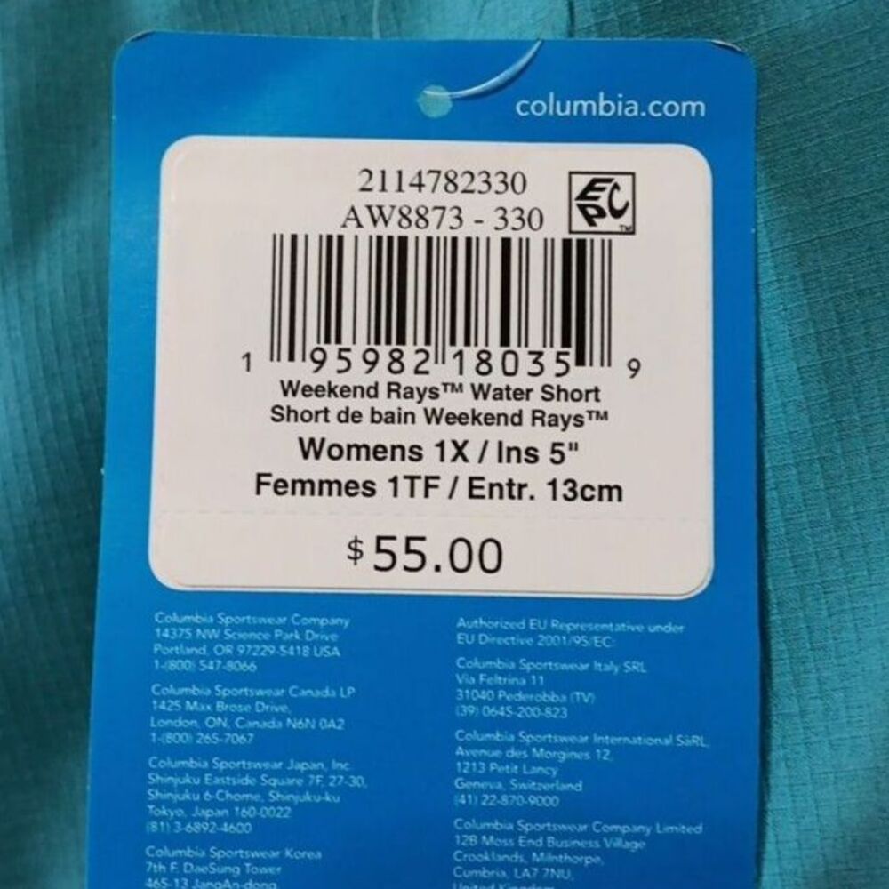 Columbia Weekend Rays Womens 1X Water Shorts Teal Omni Shield 5" NWT AW8873 - Picture 4 of 6